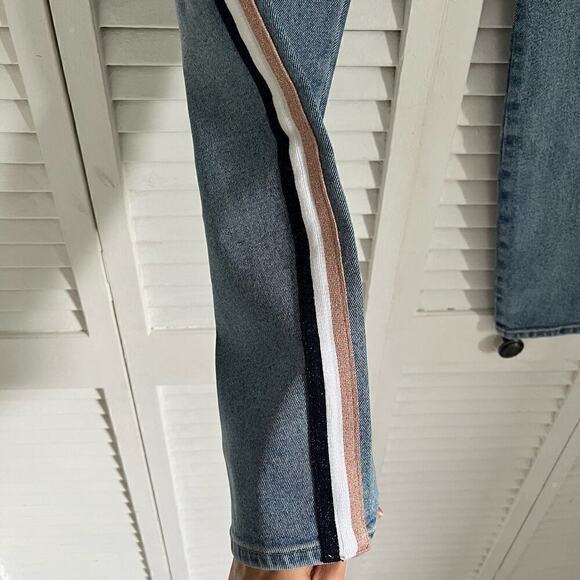 Pistola Nico Half Court Metallic Side Stripe Distressed Mom Jeans Blue Womens 27 - Picture 6 of 8